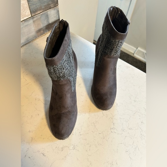 Juicy Couture Faux Suede & Knit Stacked Heel Ankle Boots - Picture 15 of 16